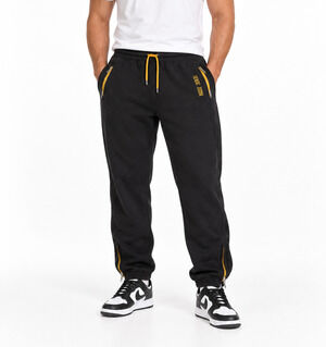 Sean John Mens XL Black Jogger Sweatpants Yellow Trim Ankle Zips